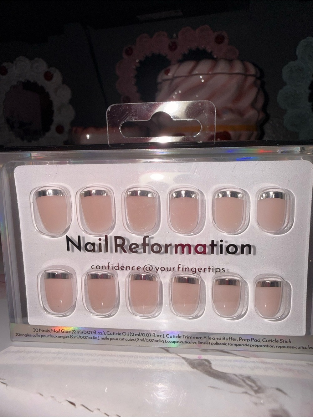 Nail Reformation Nude Press-On Nails with Silver Tips